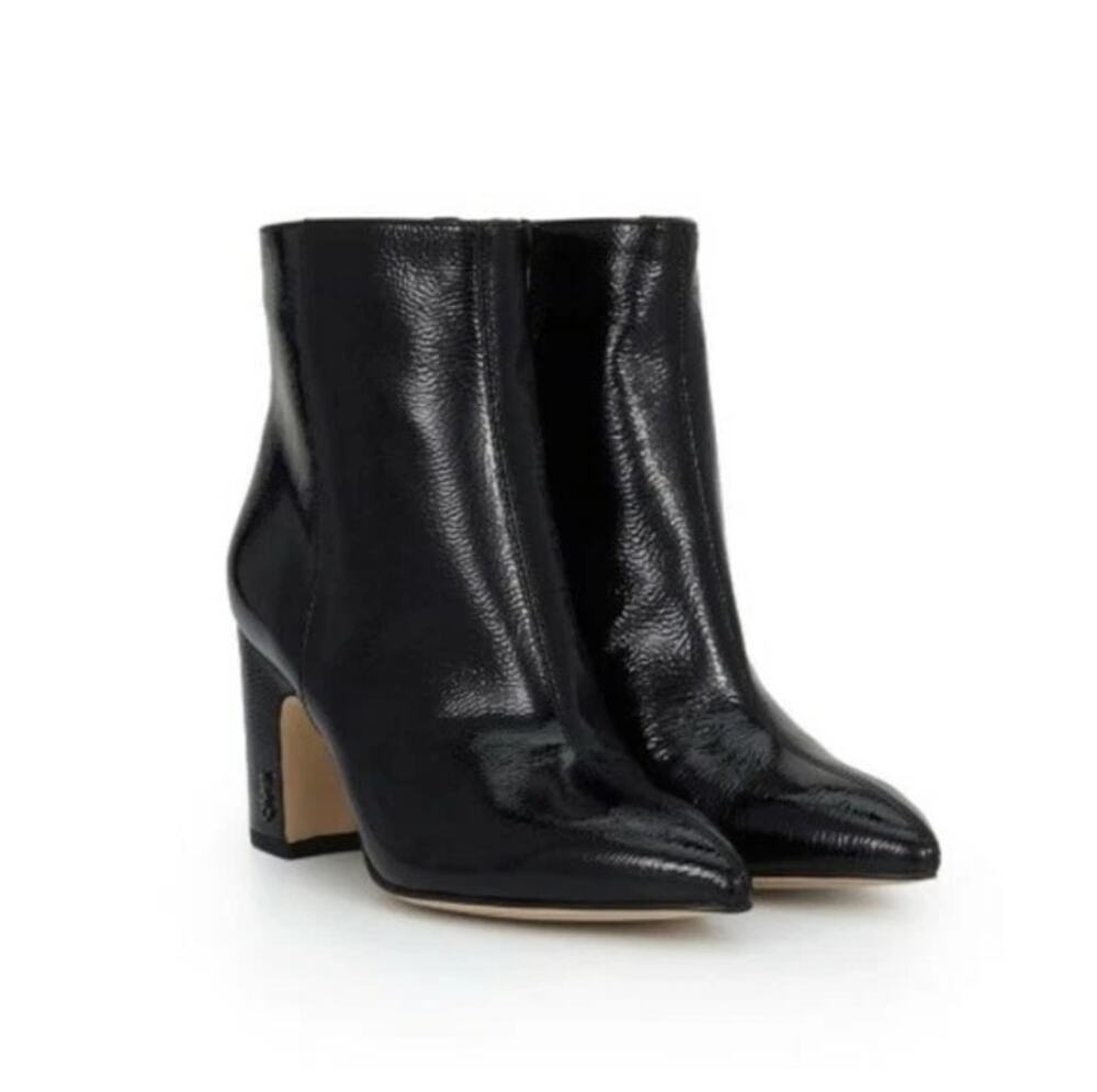 Sam Edelman Hilty Black Crinkle Patent Leather Ankle Boots Indie Edgy Chic Y2K
